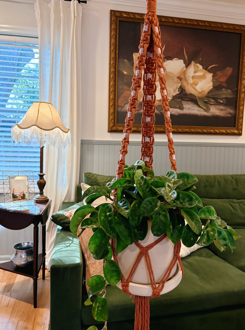 Modern Checker Plant Hanger, Rust + Lavender