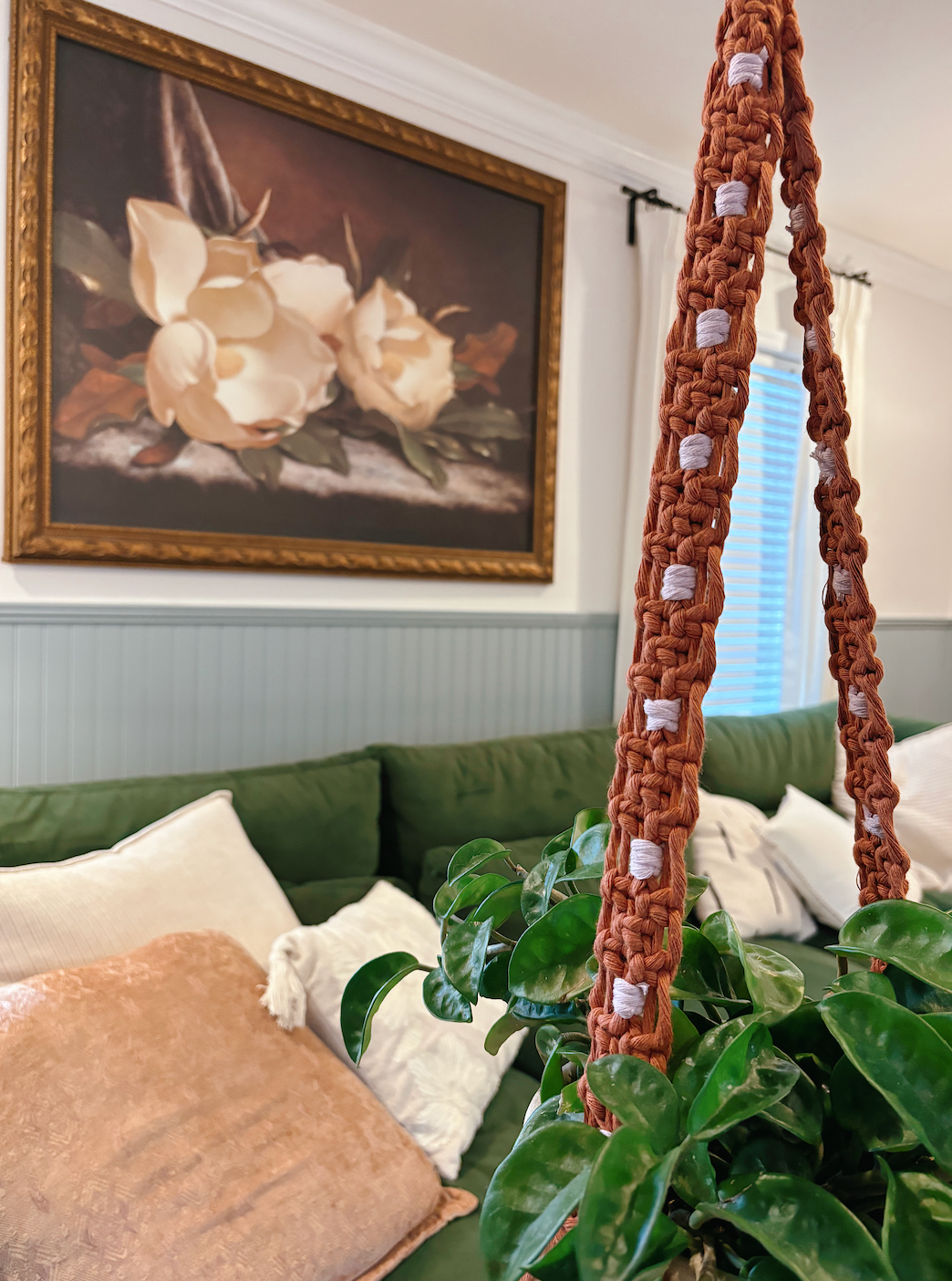 Modern Checker Plant Hanger, Rust + Lavender