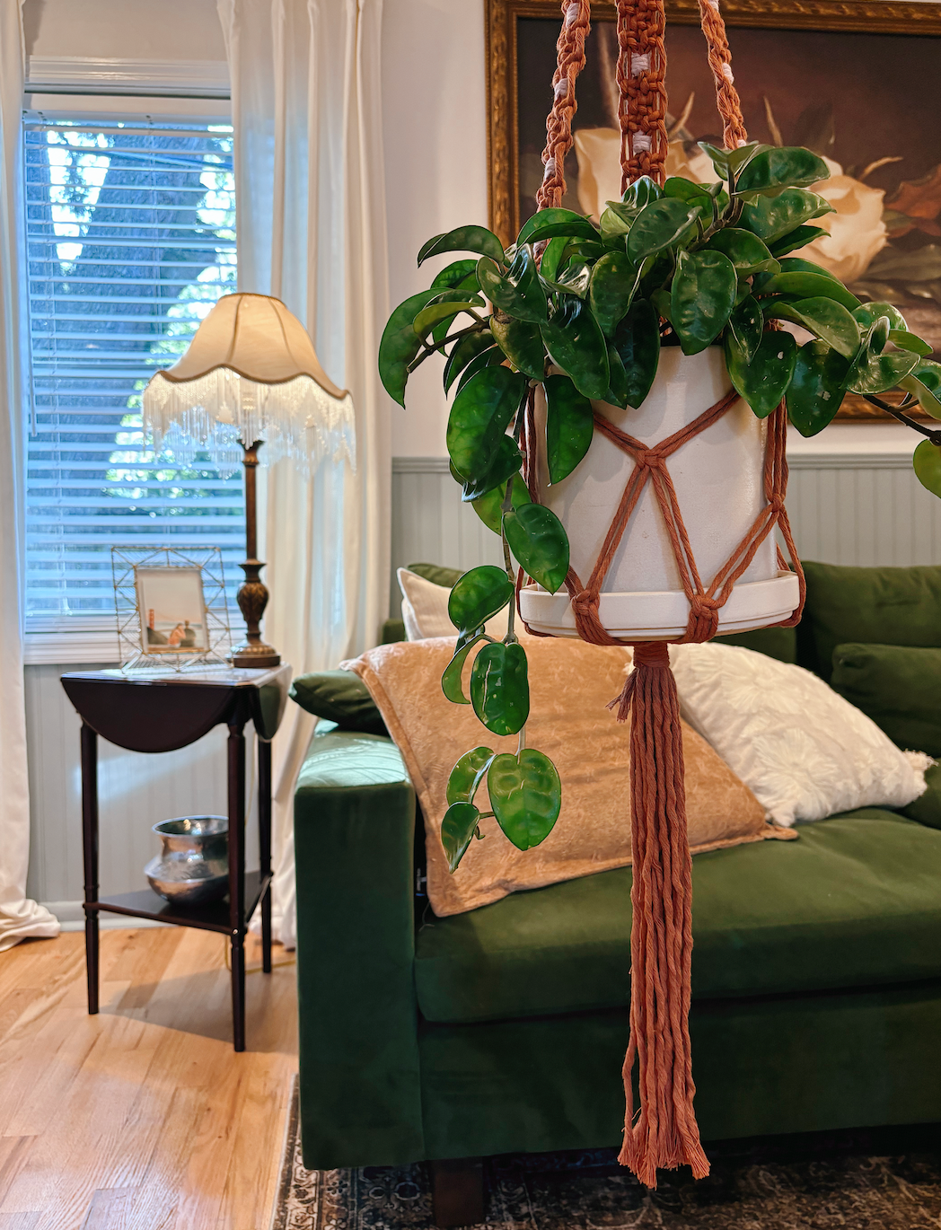Modern Checker Plant Hanger, Rust + Lavender