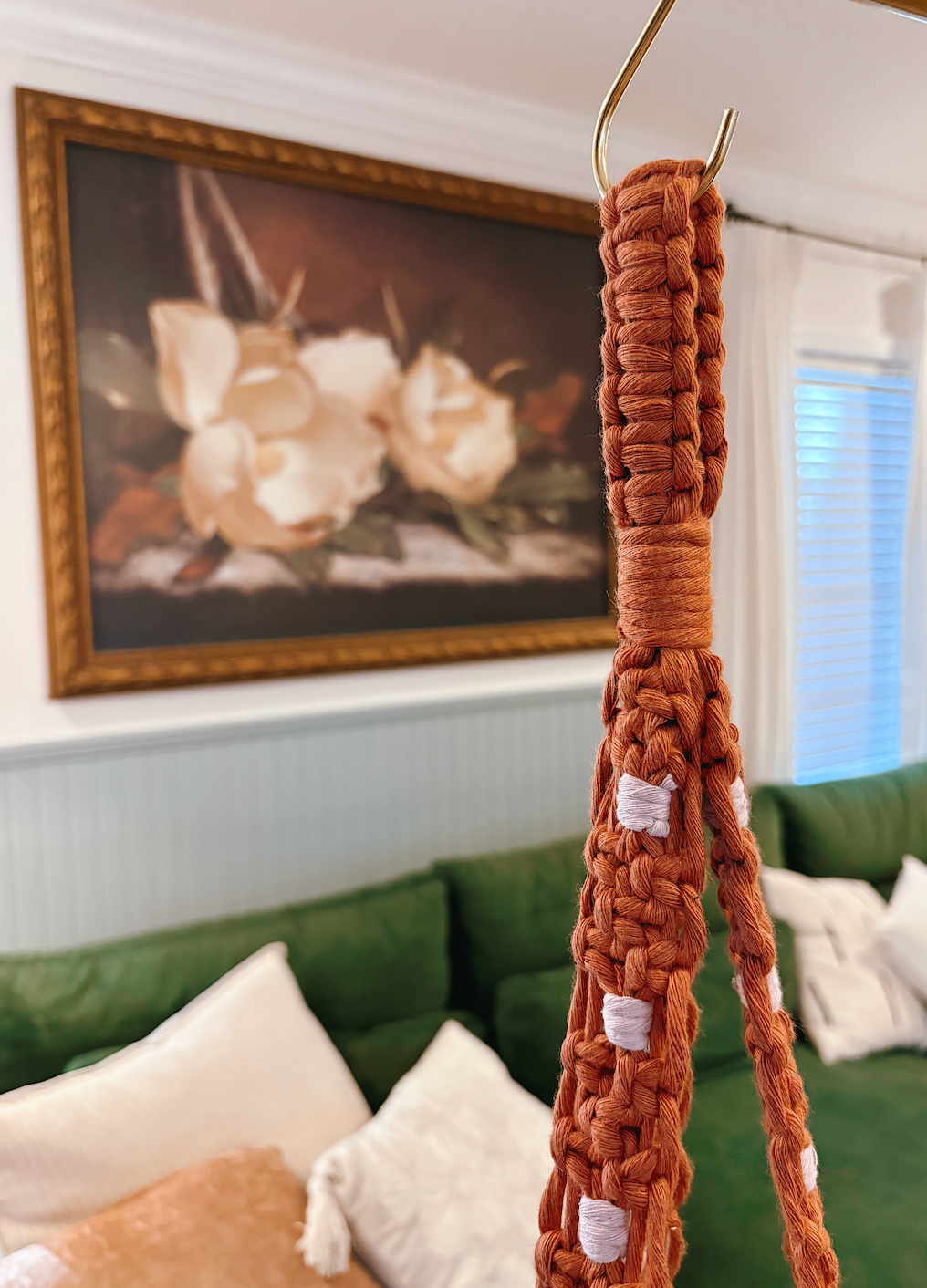 Modern Checker Plant Hanger, Rust + Lavender