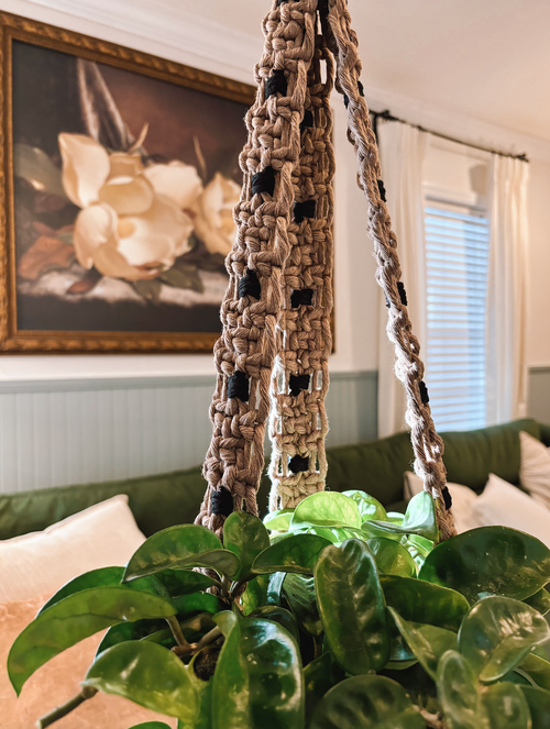 Modern Checker Plant Hanger, Mocha + Black