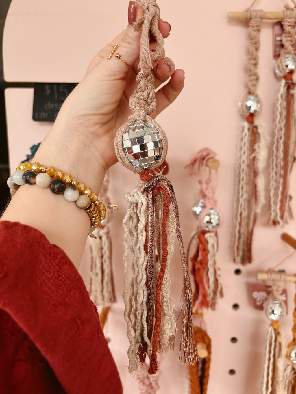 Neutral Disco Ball Car Charms | Boho Accessories | Retro Accessories | Rearview Mirror Accessories