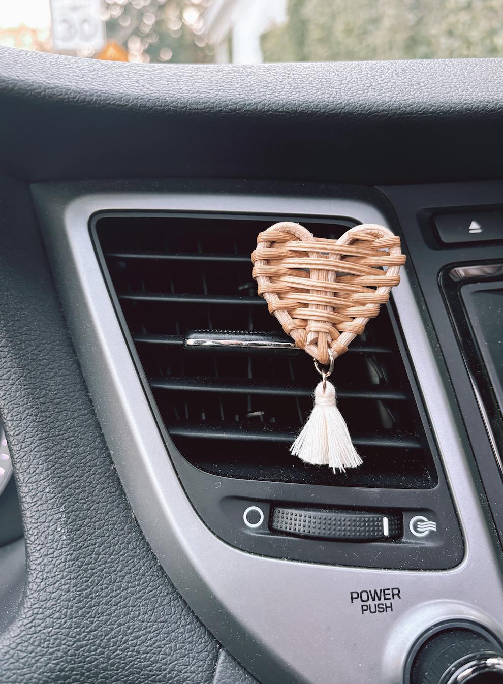 Rattan Heart Car Vent Clip | Boho Essential Oil Diffuser | Rearview Mirror Car Accessories | Valentines Day Gifts | Scents