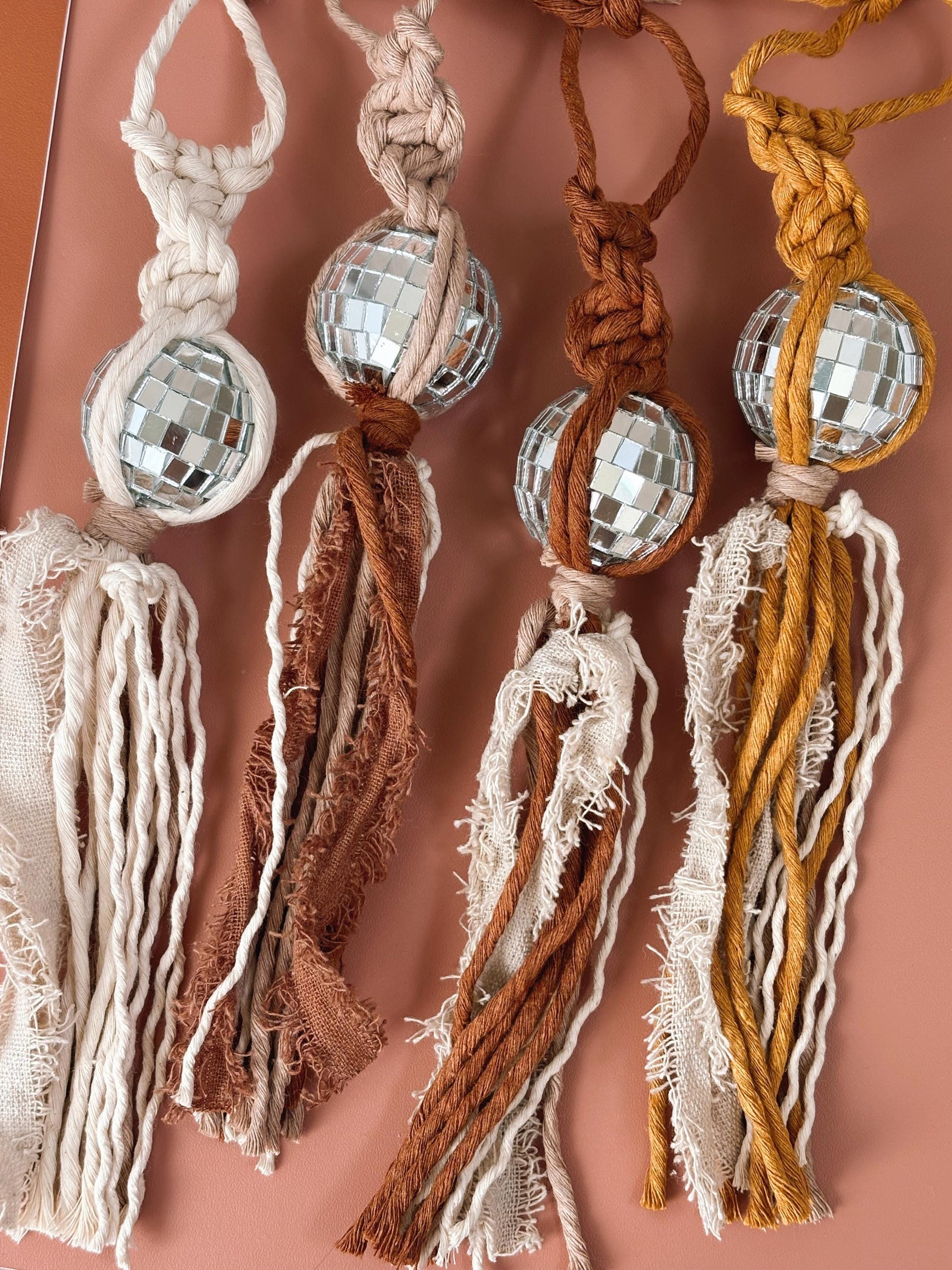 Neutral Disco Ball Car Charms | Boho Accessories | Retro Accessories | Rearview Mirror Accessories