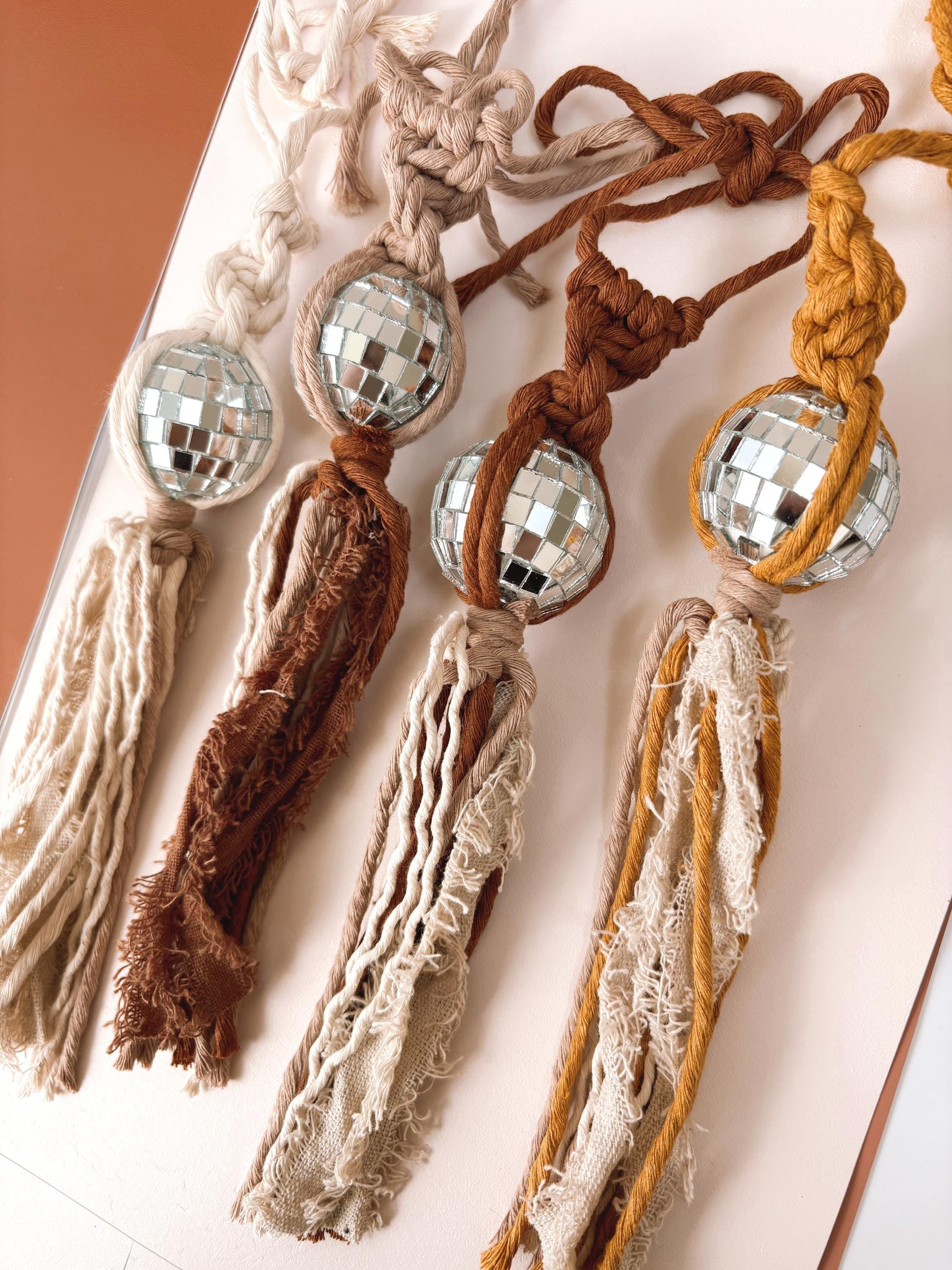 Neutral Disco Ball Car Charms | Boho Accessories | Retro Accessories | Rearview Mirror Accessories