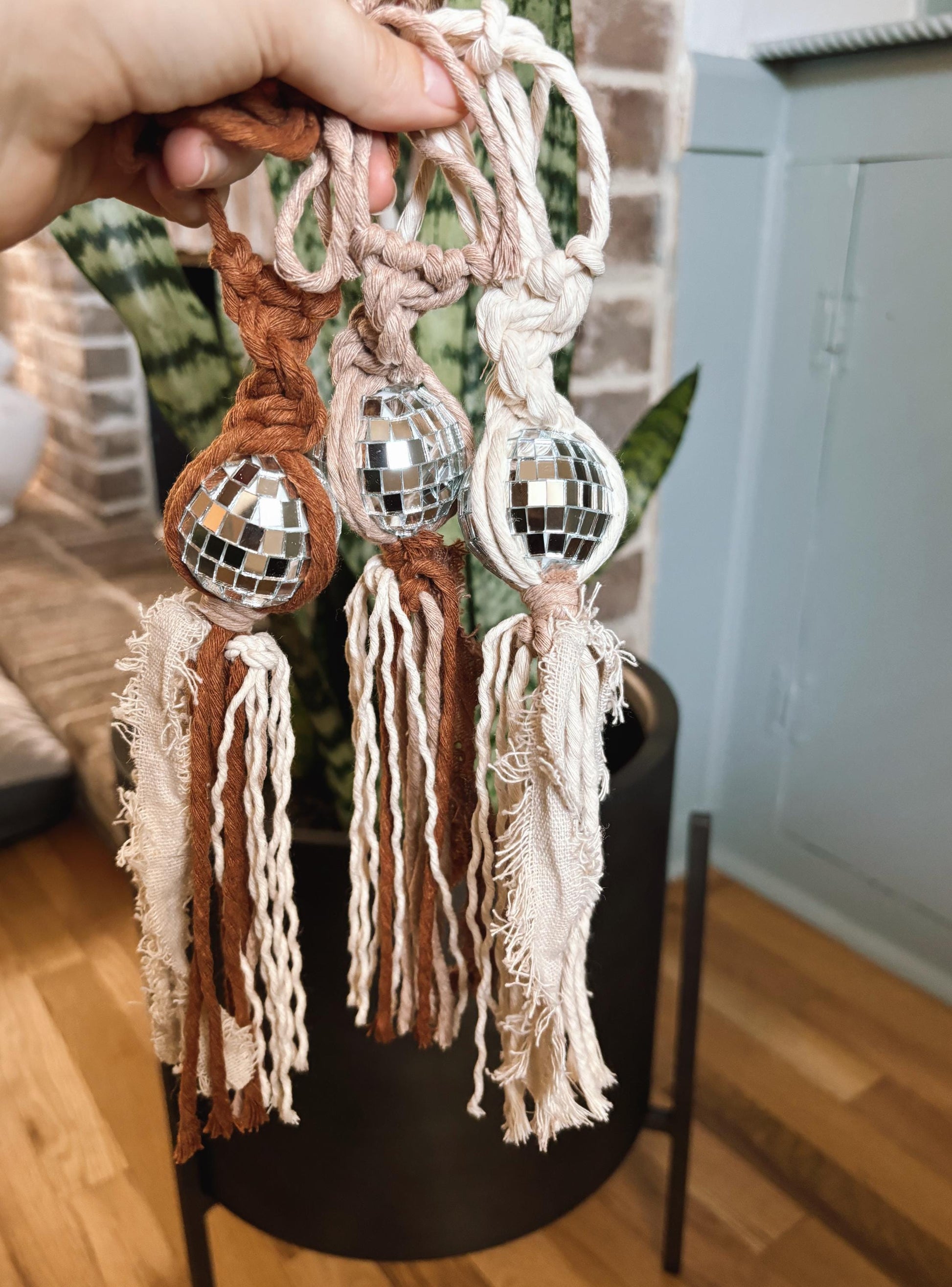 Neutral Disco Ball Car Charms | Boho Accessories | Retro Accessories | Rearview Mirror Accessories