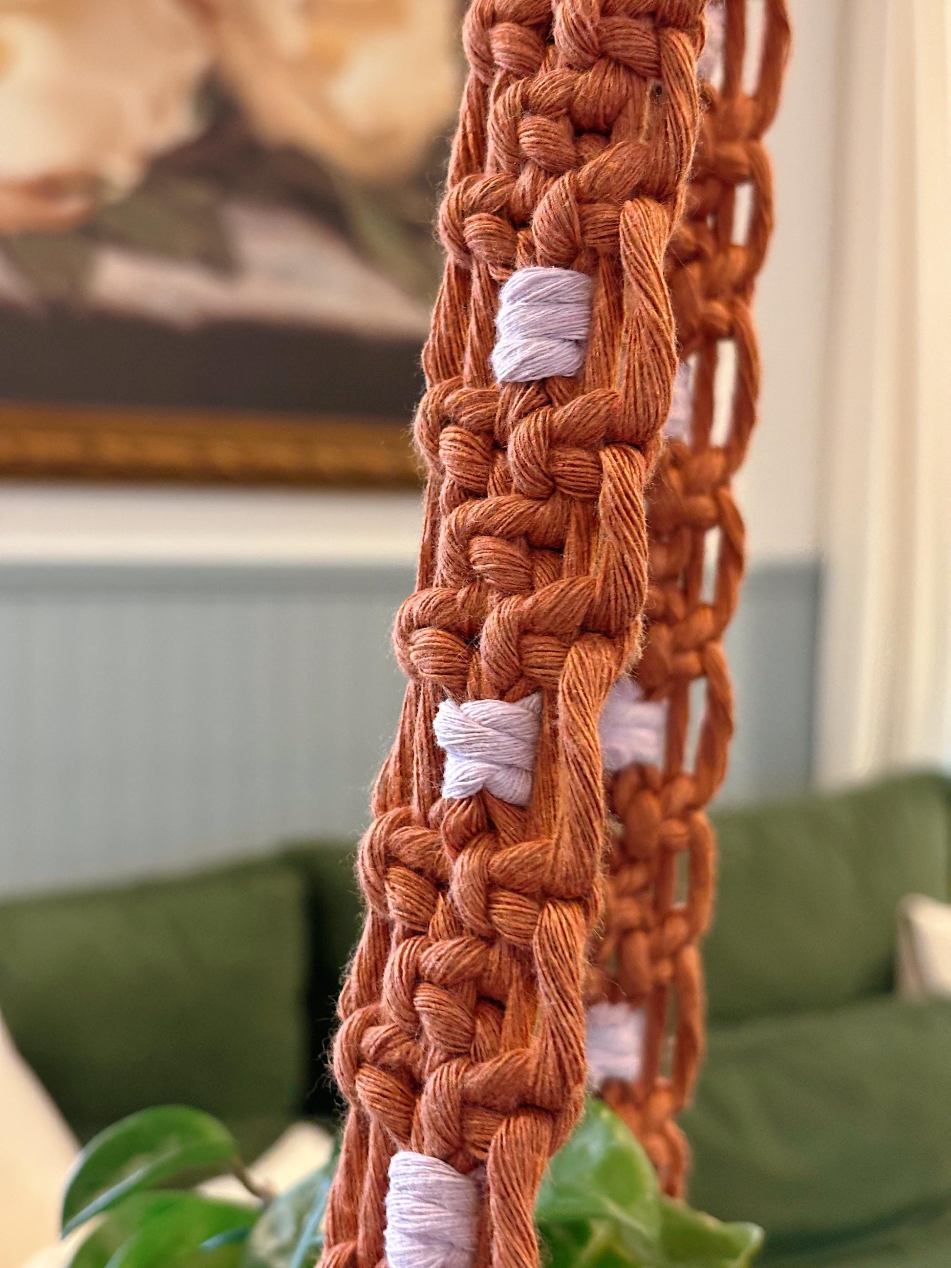 Modern Checker Plant Hanger, Rust + Lavender | Modern Vintage Style Home Decor