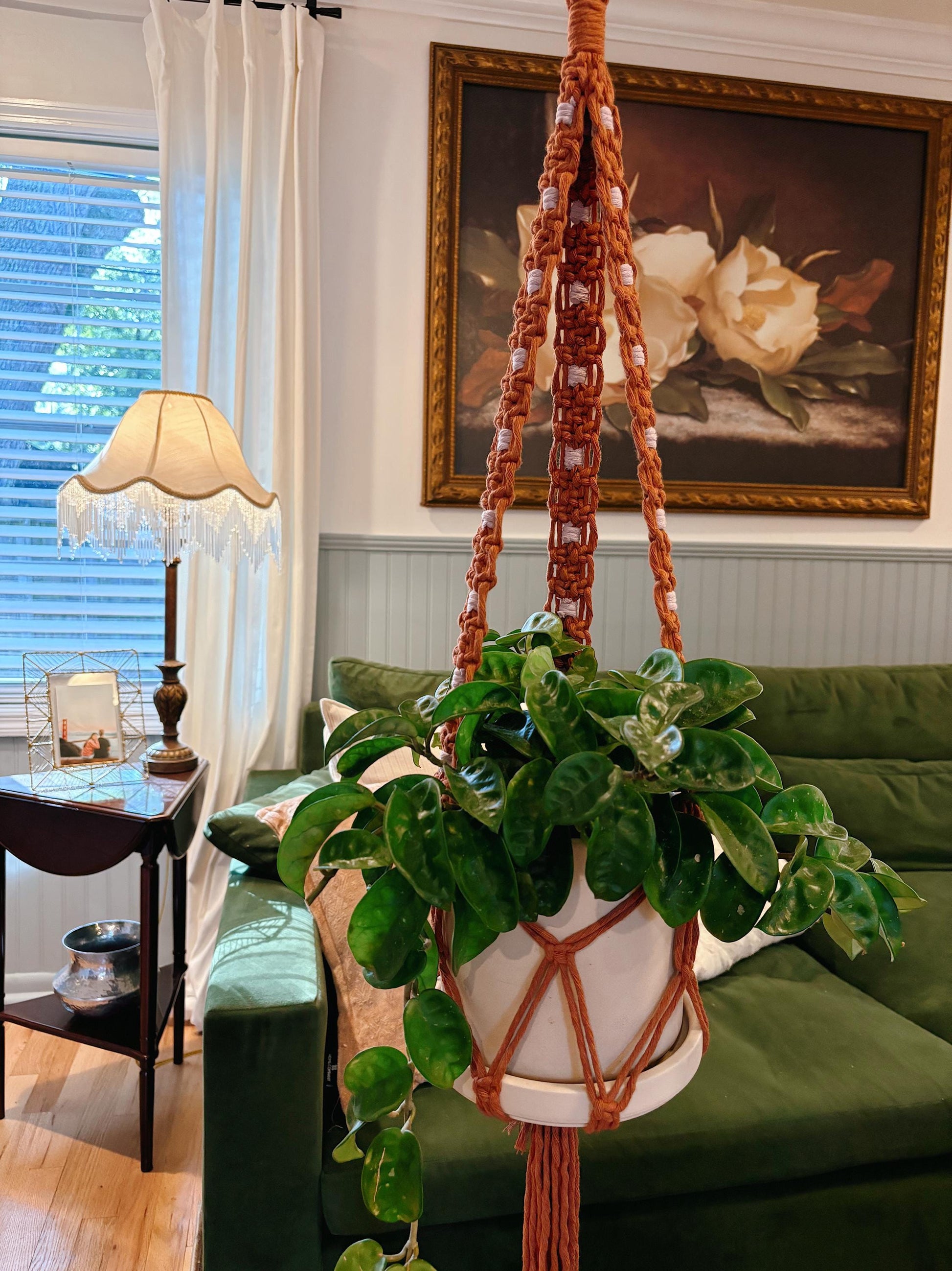 Modern Checker Plant Hanger, Rust + Lavender | Modern Vintage Style Home Decor