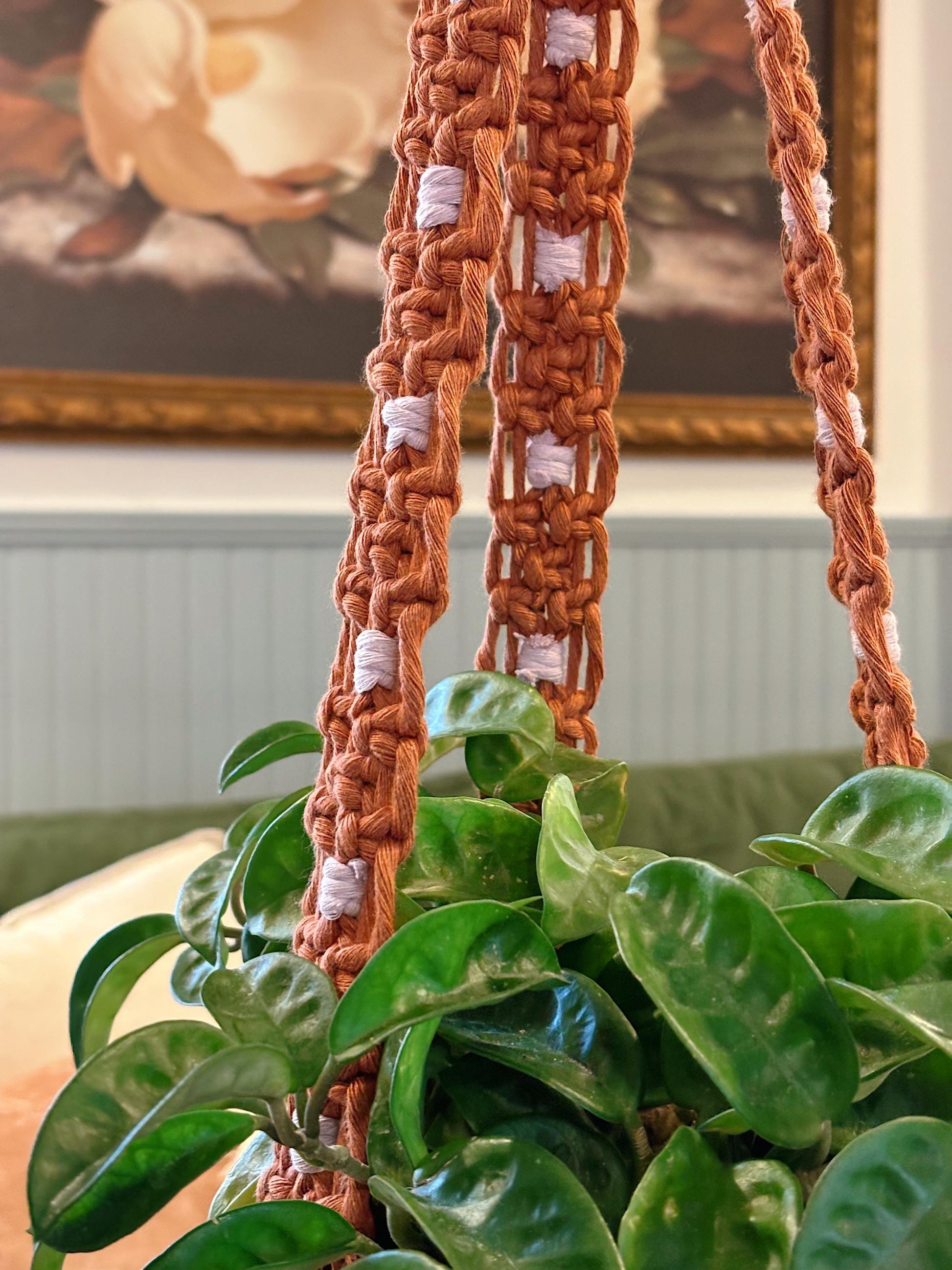Modern Checker Plant Hanger, Rust + Lavender | Modern Vintage Style Home Decor