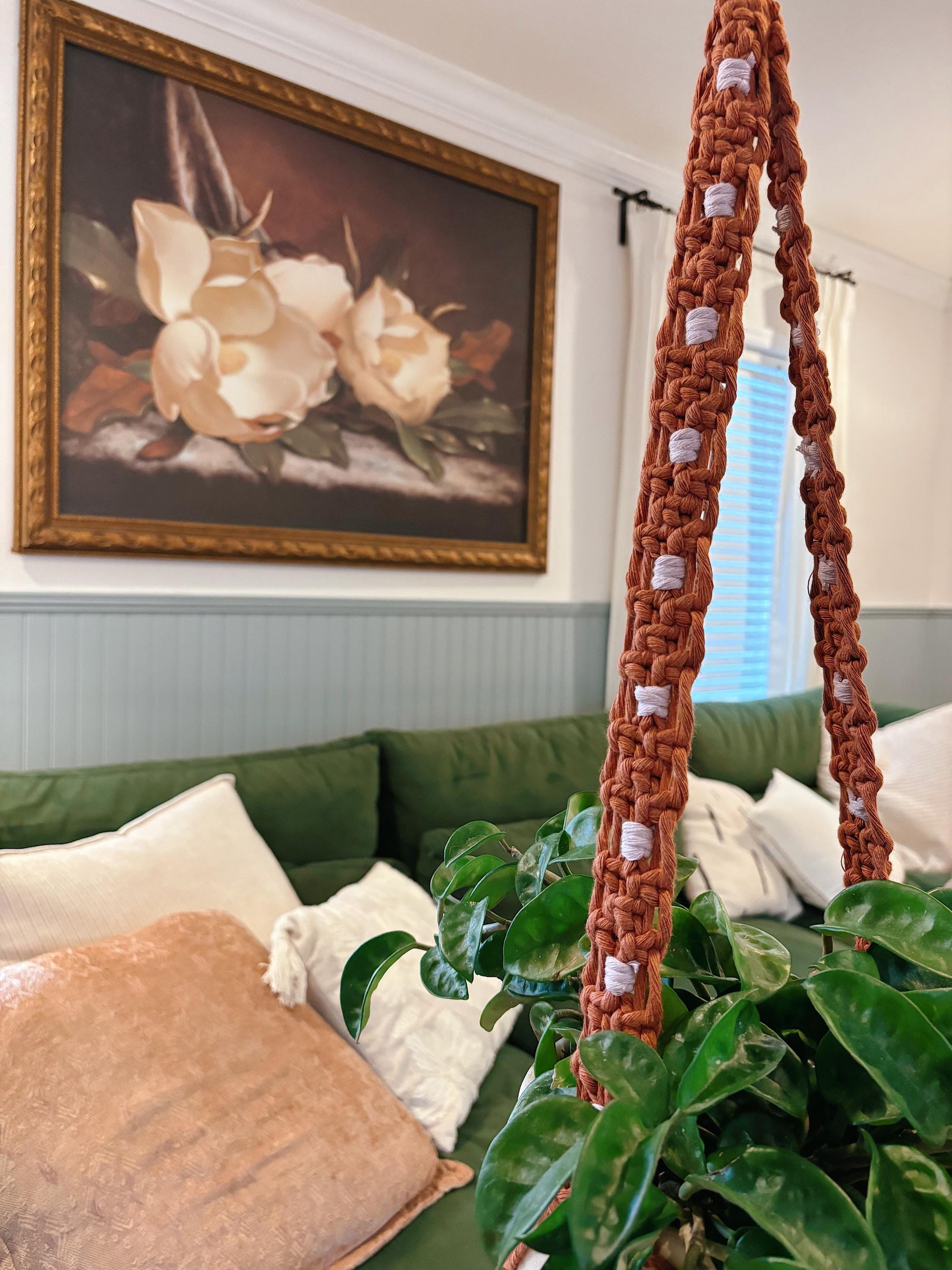 Modern Checker Plant Hanger, Rust + Lavender | Modern Vintage Style Home Decor